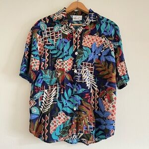 Vintage multi colored tropical button up shirt, Kathie Lee